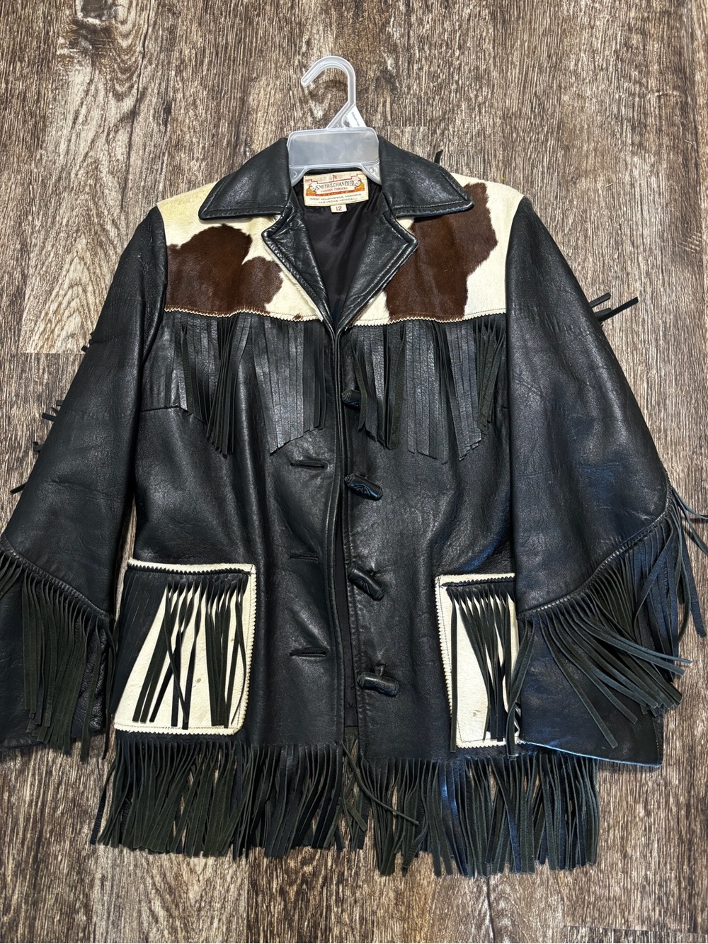 Fringe Leather Western Jacket with Cowhide Accents - Black & Brown